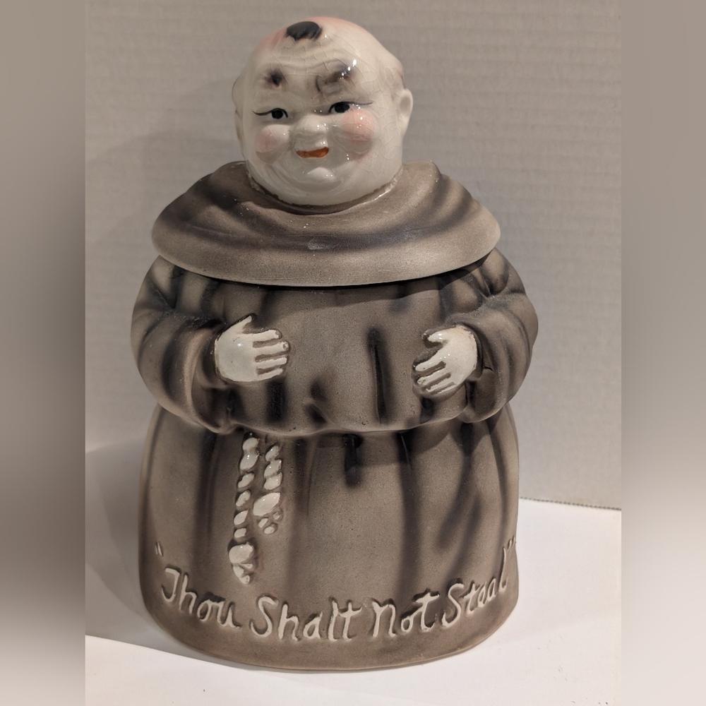 Vintage Friar Monk Cookie Jar - Thou Shalt Not Steal.